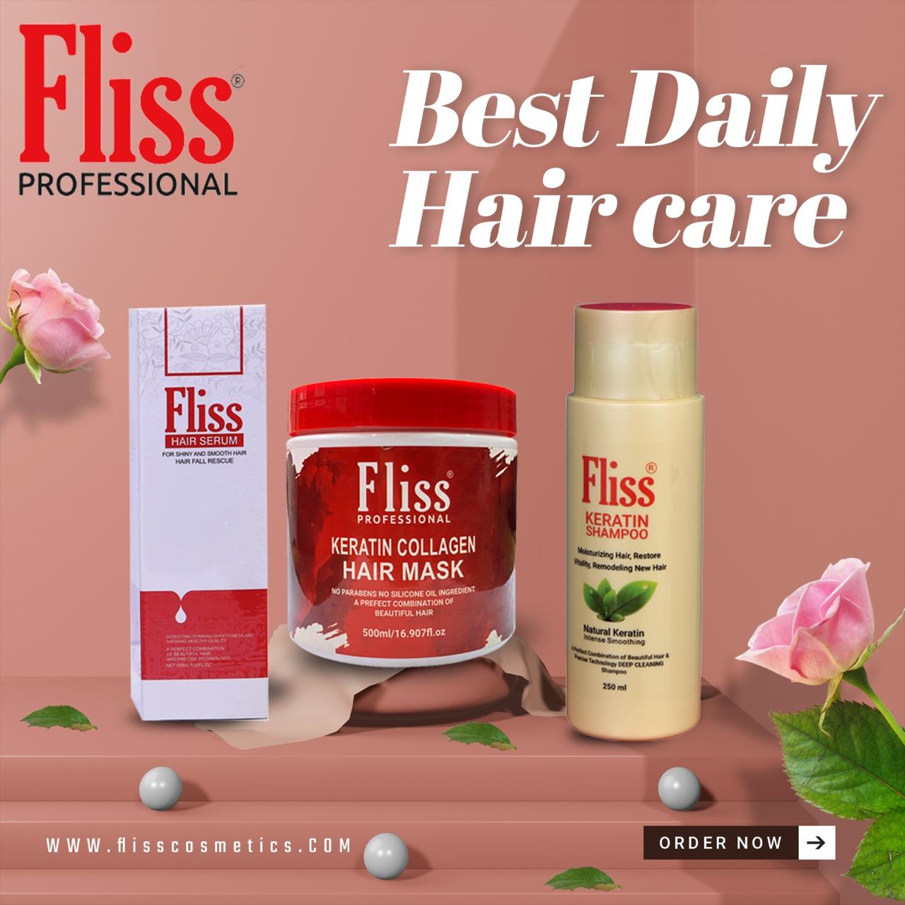 FLISS KERATIN SHAMPOO + KERATIN COLLAGEN MASK + HAIR SERUM COMBO PACK